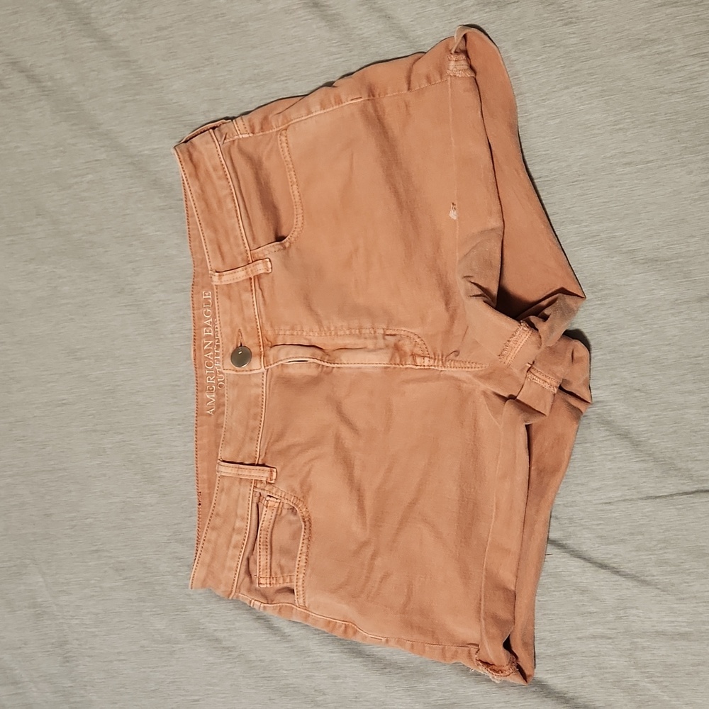 American Eagle hi-rise shortie denim jean shorts size 14 pink